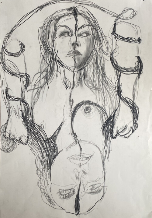 <b>Twisted</b> 2016<br>
60 x 42cm<br>
Bleistift, Graphit auf Papier