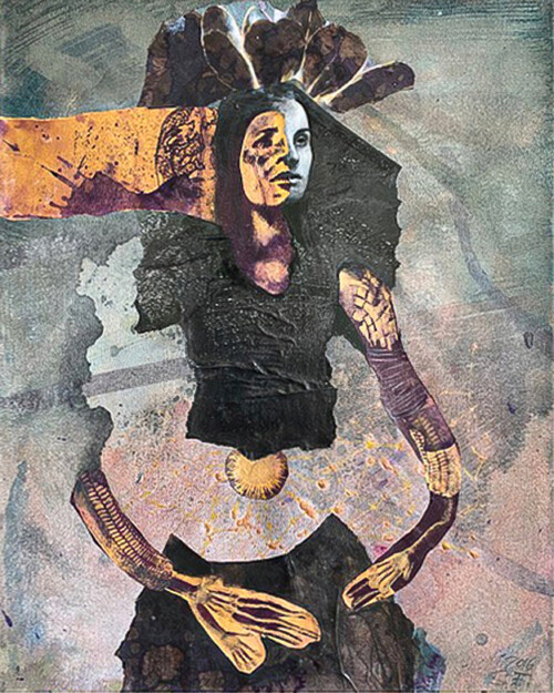 <b>Sternentanz</b> 2016<br> 
50 x40 cm <br>
Acryl, Collage/Magazin, Siebdruck auf Papier, Schlusslack auf LW