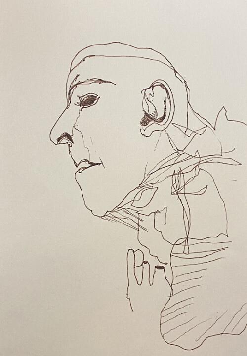 <b>Kopf</b> 2014 <br>
29,7 x 21cm<br>
Filzstift (Fineliner) auf Papier