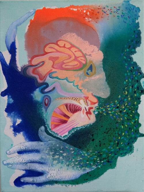 <b>Atmung</b> 2024<br>
50x38cm<br>
Acryl, Öl, Tusche auf LW