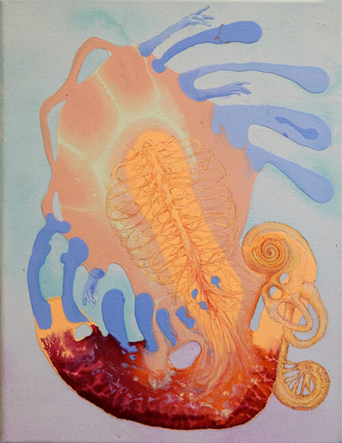 <b>Brustharfe</b> 2025<br>
45x35cm<br>
Acryl, Pigment, Tusche auf LW