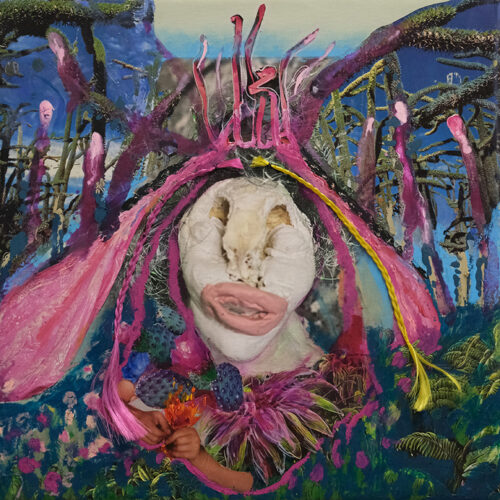 <b>Erinyen im Untergrund 12</b> 2023<br>
45x45cm<br>
Mischtechnik auf LW