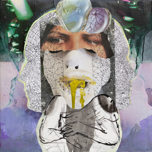 <b>Erinyen im Untergrund 3</b> 2022<br>
45x45cm<br>
Mischtechnik auf LW