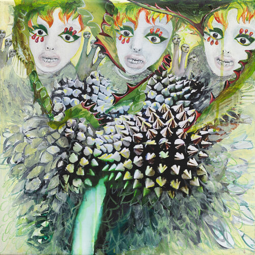 <b>Erinyen im Untergrund 5</b> 2022<br>
45x45cm<br>
Mischtechnik auf LW