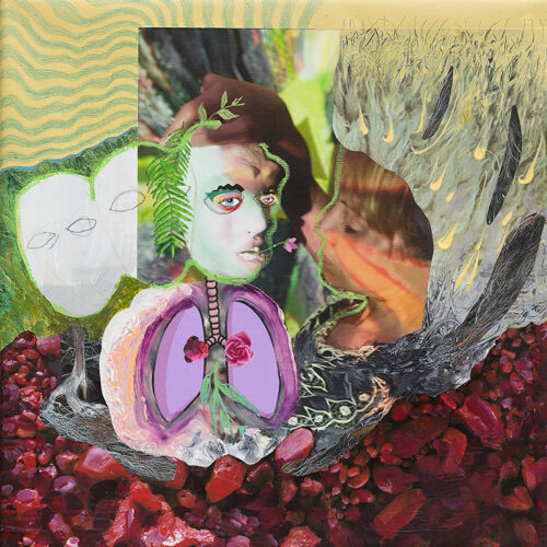 <b>Erinyen im Untergrund 7</b> 2022<br>
45x45cm<br>
Mischtechnik auf LW