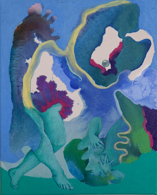 <b>Spurensuche I</b> 2024<br>
45x35cm<br>
Acryl, Öl, Ölkreide, Tusche auf LW