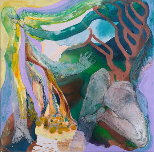 <b>Triebkräfte</b> 2024<br>
50x50cm<br>
Acryl, Öl, Tusche, bemalte, Leinwand auf LW