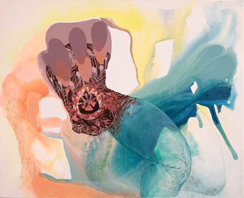 <b>Vorwärts</b> 2025<br>
73x92cm<br>
Acryl, Tusche, Pigment auf Leinwand