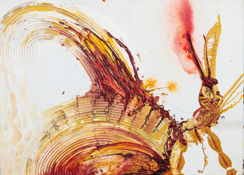 <b>Bewegungstier III</b> 2011<br>
80 x 110cm <br>
Acryl, Acrylspray auf LW