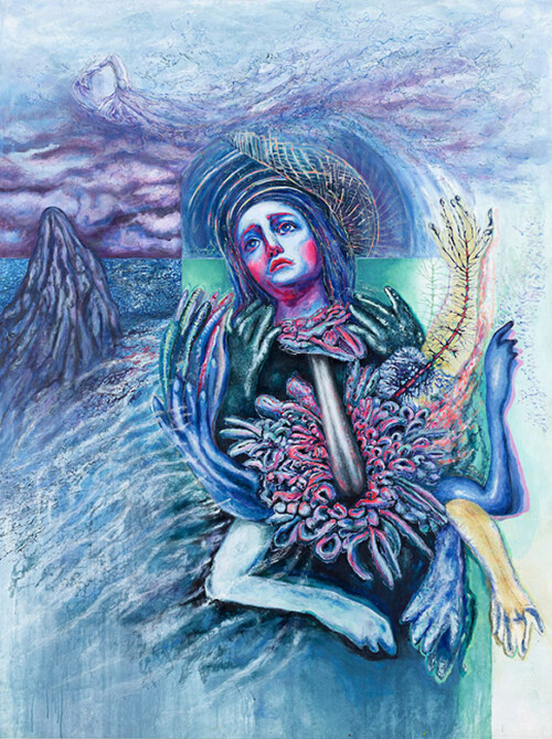 <b>Agony of Madonna</b> 2016<br>
170 x 130cm<br>
Öl, Acryl, Tusche Kreide auf LW