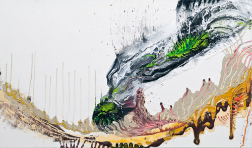 <b>Kräfte</b> 2011 <br>
130 x 200cm <br>
Öl, Acryl, Acryllack, Pigmente auf LW