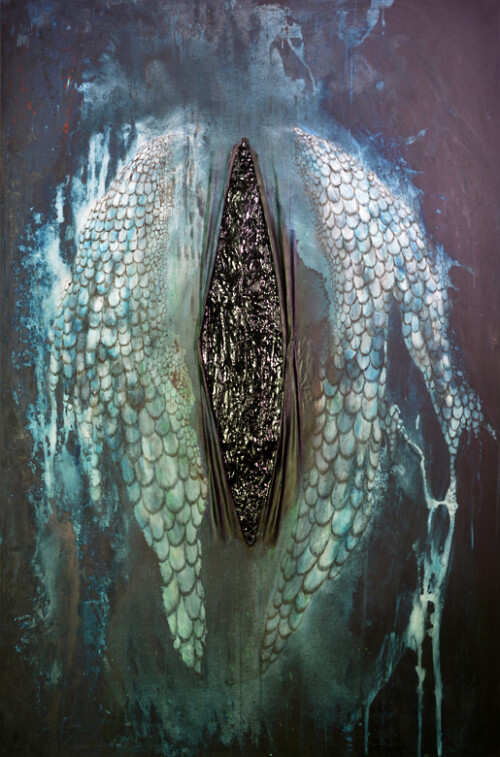 <b>Lilith 2 / Demonic Lilith</b> 2012<br>
130 x 200cm<br>
Öl, Acryl und Mischtechnik auf LW